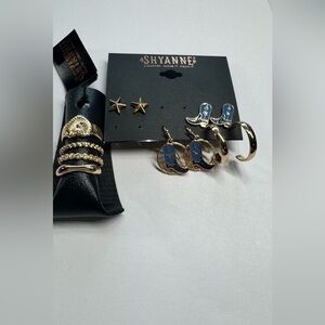 Shyanne Gold and Blue Star Earring & Rings Collection Size 6 & 7
